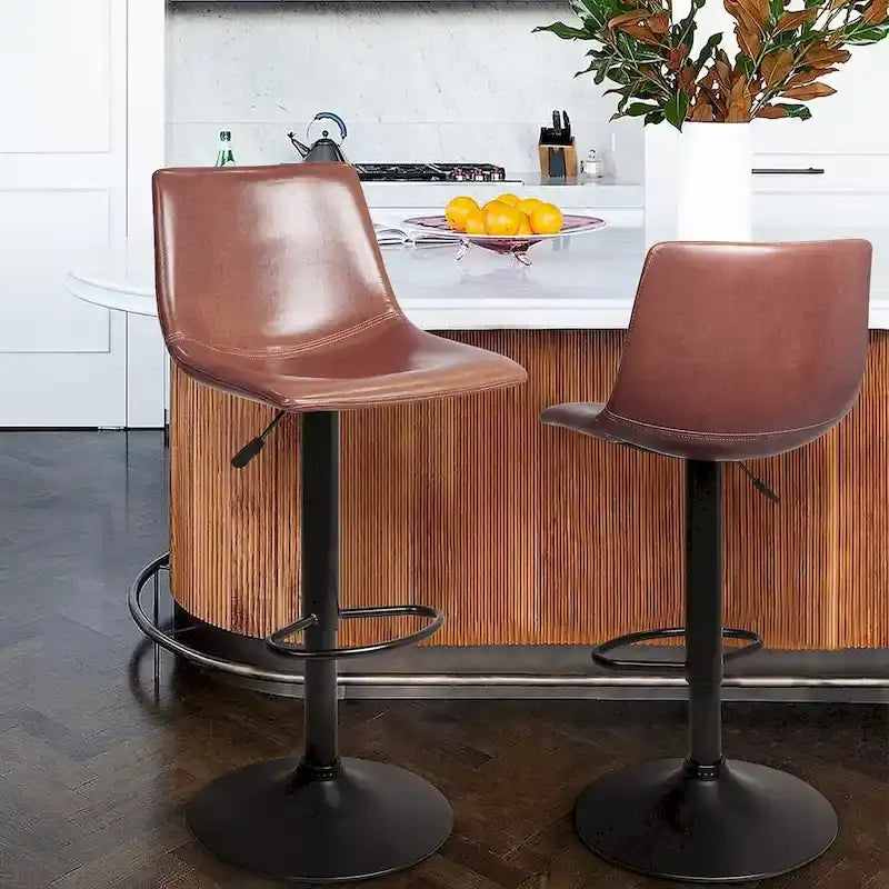 Tabourets de bar (lot de 2) — Réglables en hauteur, pivotants, tabourets de bar mi-hauts à hauts avec dossiers