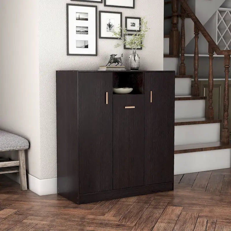 DH BASIC Modern 32-inch 20-Pair Shoe Cabinet with Adjustable Shelf and Metal Handle