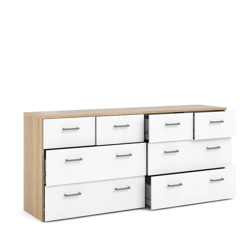 Commode double Porch & Den Space à 8 tiroirs, structure en chêne et blanc