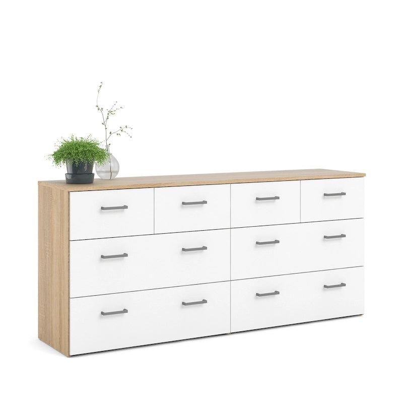 Commode double Porch & Den Space à 8 tiroirs, structure en chêne et blanc