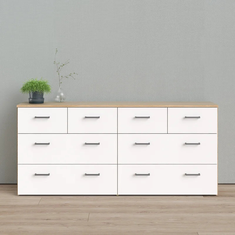 Commode double Porch & Den Space à 8 tiroirs, structure en chêne et blanc