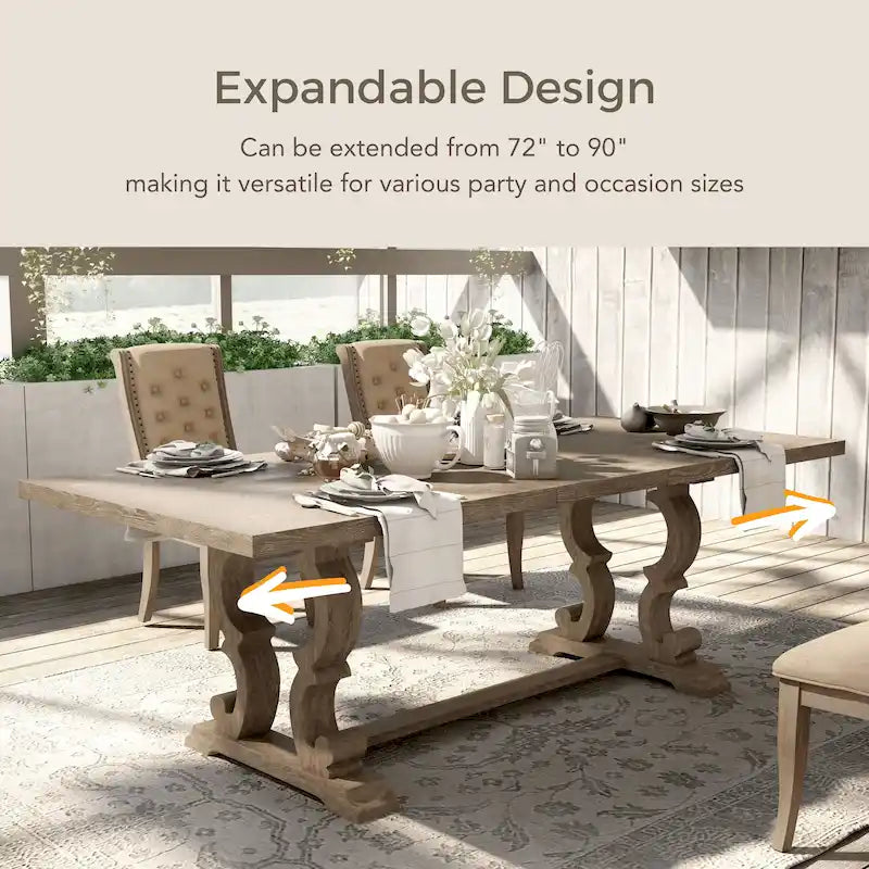 Table à manger extensible en bois massif rustique de 90 pouces