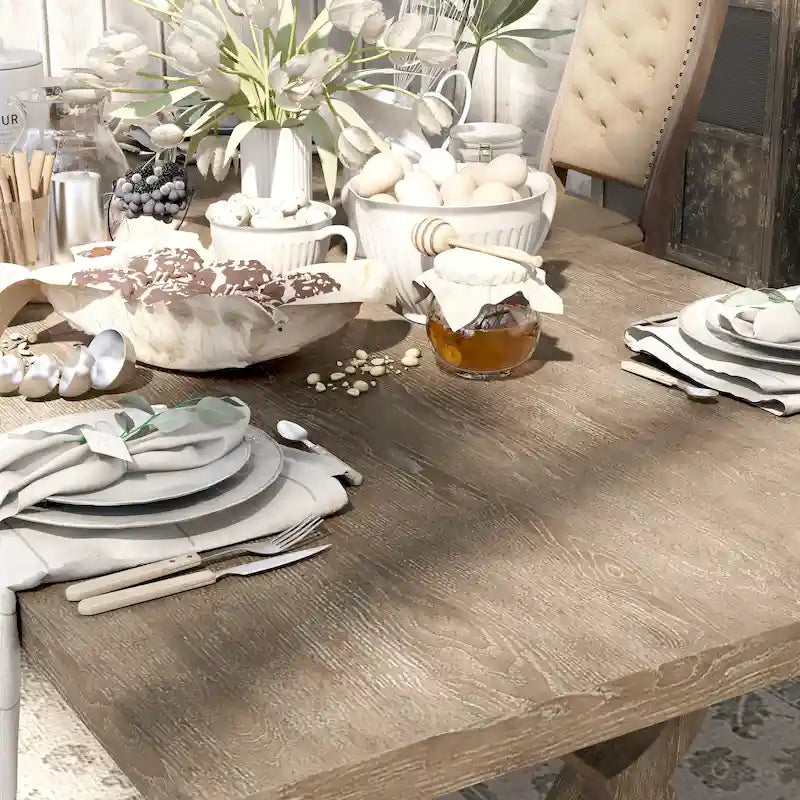 Table à manger extensible en bois massif rustique de 90 pouces