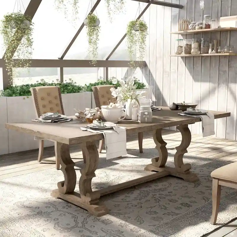 Table à manger extensible en bois massif rustique de 90 pouces