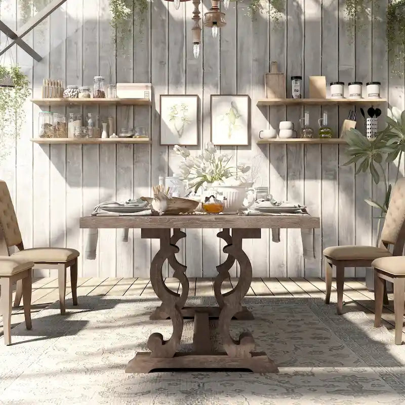 Table à manger extensible en bois massif rustique de 90 pouces