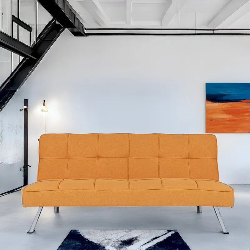 Canapé-lit futon moderne et confortable – Capitonnage, convertible, tissu de lin, canapé-lit pour salon ou chambre d'amis