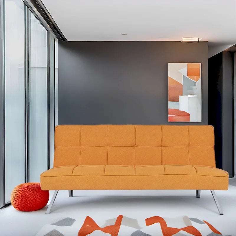 Canapé-lit futon moderne et confortable – Capitonnage, convertible, tissu de lin, canapé-lit pour salon ou chambre d'amis