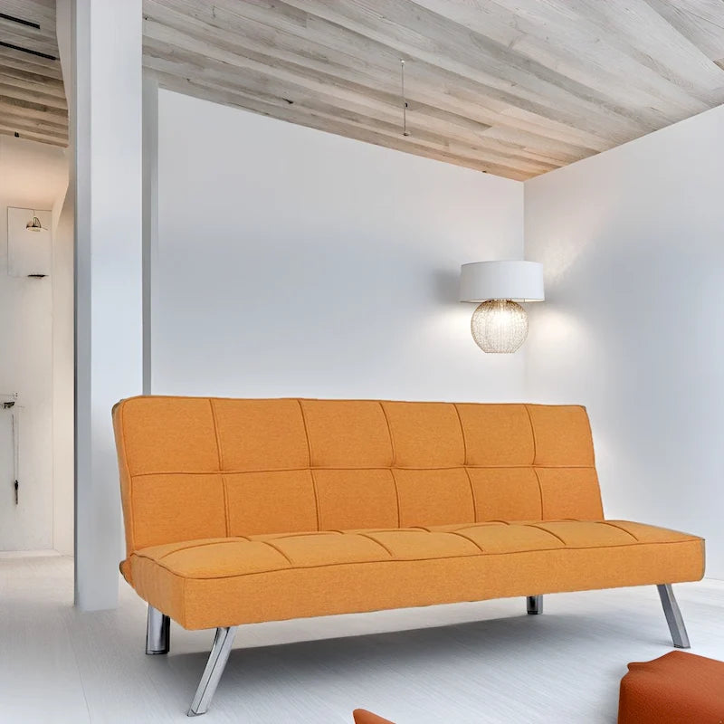 Canapé-lit futon moderne et confortable – Capitonnage, convertible, tissu de lin, canapé-lit pour salon ou chambre d'amis