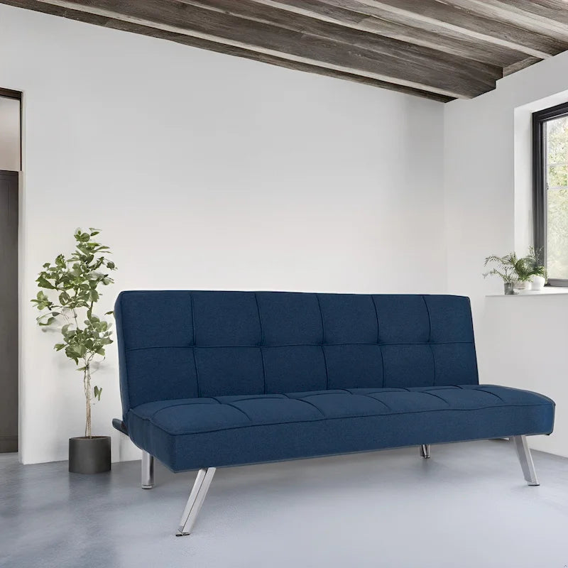 Canapé-lit futon moderne et confortable – Capitonnage, convertible, tissu de lin, canapé-lit pour salon ou chambre d'amis