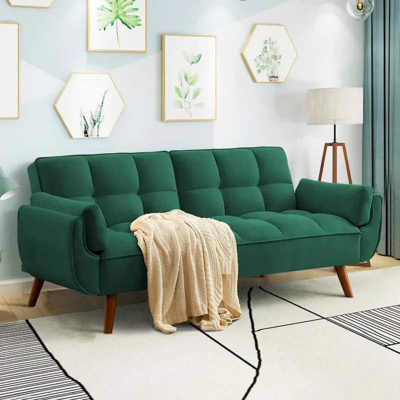 75,39  Canapé-lit futon, canapé futon convertible pliable avec dossier inclinable pour salon avec 2 oreillers/accoudoirs