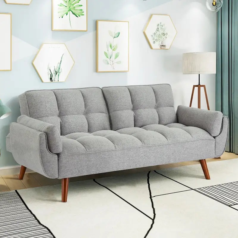 75,39  Canapé-lit futon, canapé futon convertible pliable avec dossier inclinable pour salon avec 2 oreillers/accoudoirs