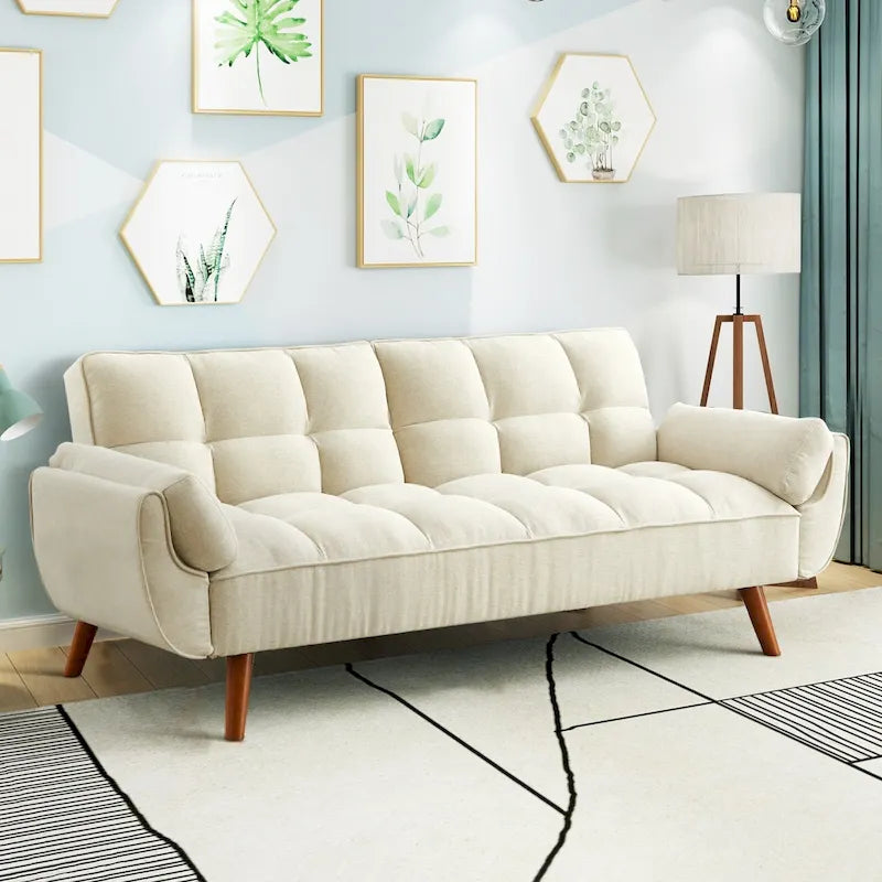 75,39  Canapé-lit futon, canapé futon convertible pliable avec dossier inclinable pour salon avec 2 oreillers/accoudoirs