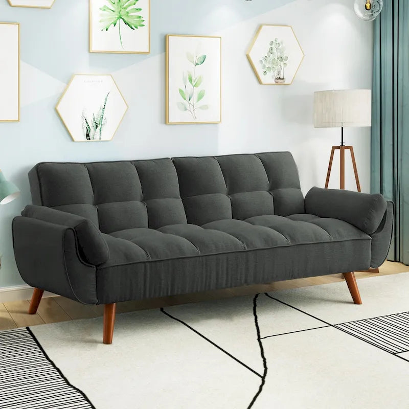 75.39  Futon Sofa Bed, Convertible Folding Futon Couch Recliner Lounge For Living Room With 2 Pillow/Armrest