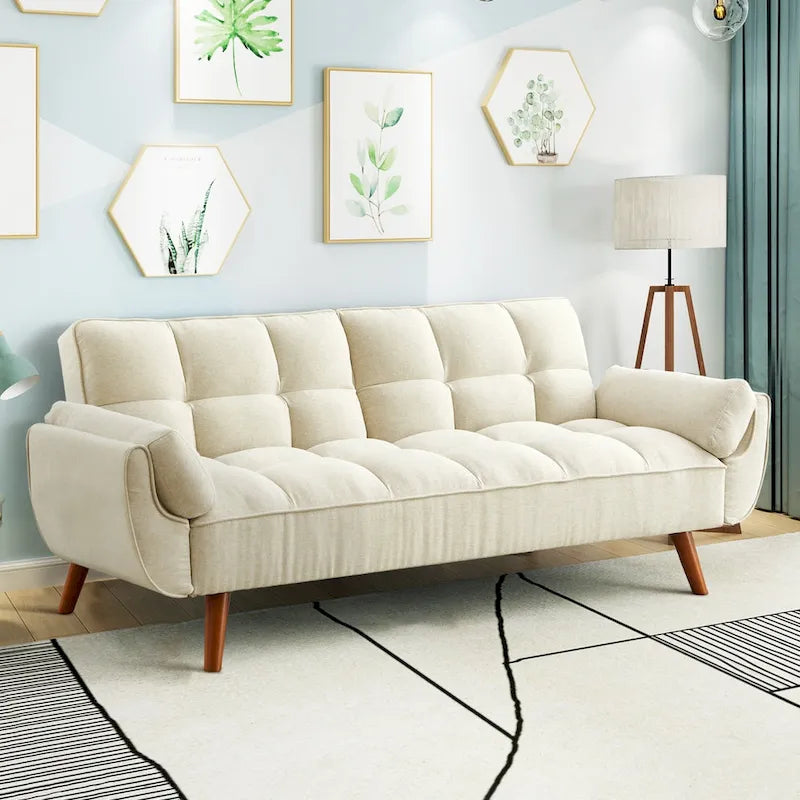 75,39  Canapé-lit futon, canapé futon convertible pliable avec dossier inclinable pour salon avec 2 oreillers/accoudoirs
