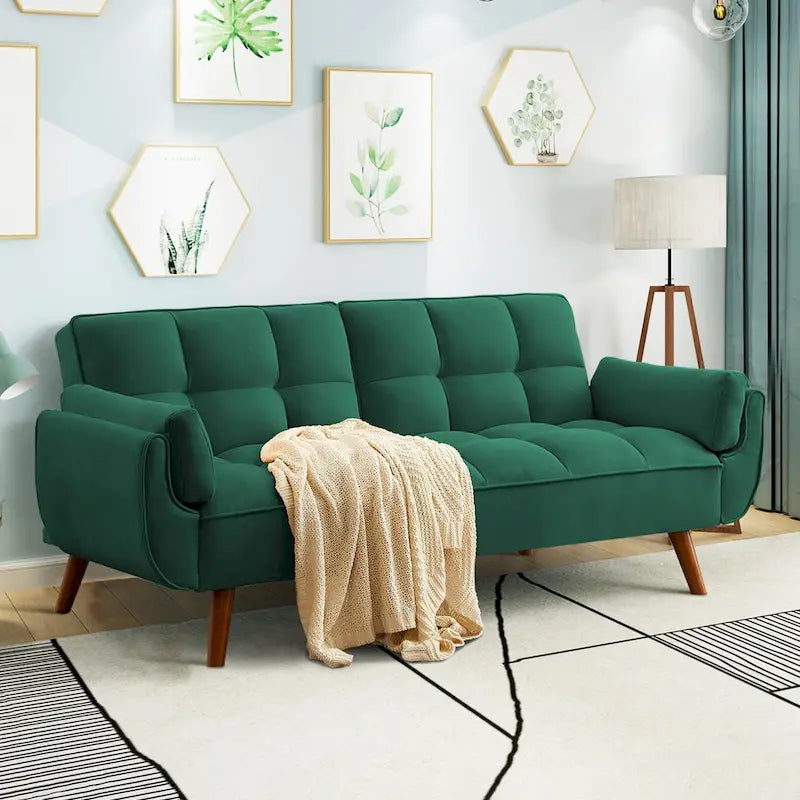 75,39  Canapé-lit futon, canapé futon convertible pliable avec dossier inclinable pour salon avec 2 oreillers/accoudoirs