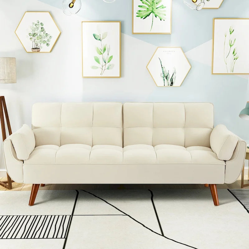 75,39  Canapé-lit futon, canapé futon convertible pliable avec dossier inclinable pour salon avec 2 oreillers/accoudoirs