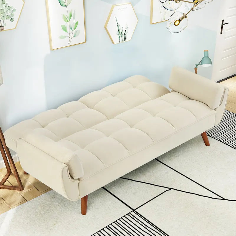 75,39  Canapé-lit futon, canapé futon convertible pliable avec dossier inclinable pour salon avec 2 oreillers/accoudoirs