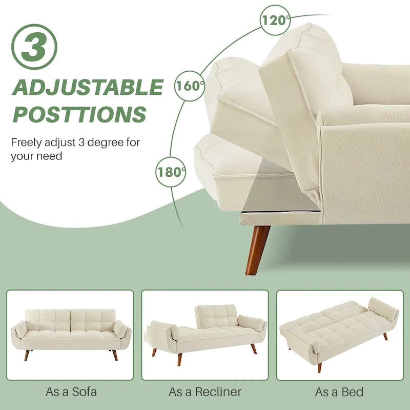 75,39  Canapé-lit futon, canapé futon convertible pliable avec dossier inclinable pour salon avec 2 oreillers/accoudoirs