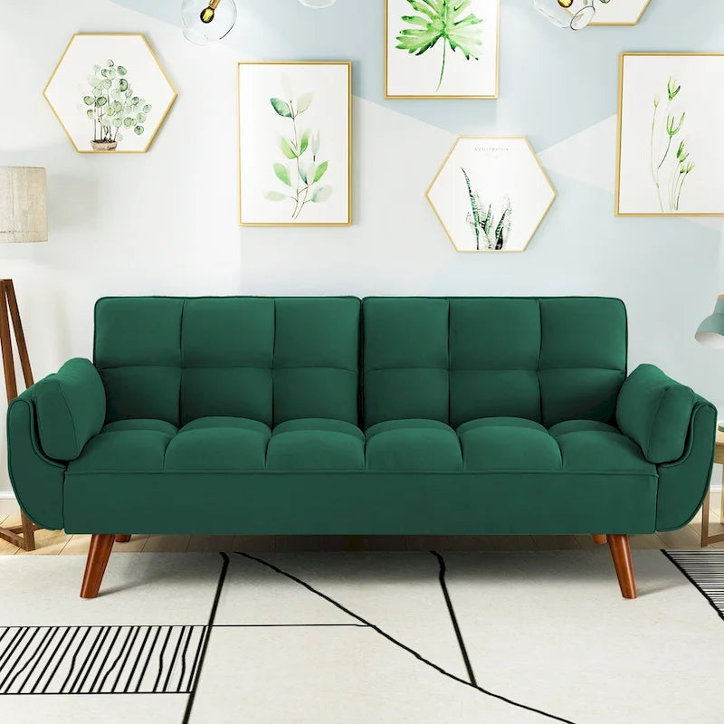 75,39  Canapé-lit futon, canapé futon convertible pliable avec dossier inclinable pour salon avec 2 oreillers/accoudoirs