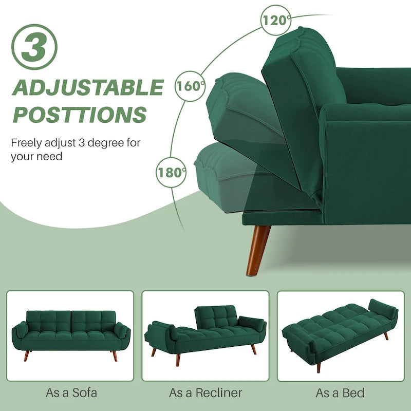 75,39  Canapé-lit futon, canapé futon convertible pliable avec dossier inclinable pour salon avec 2 oreillers/accoudoirs