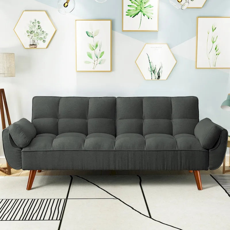 75,39  Canapé-lit futon, canapé futon convertible pliable avec dossier inclinable pour salon avec 2 oreillers/accoudoirs