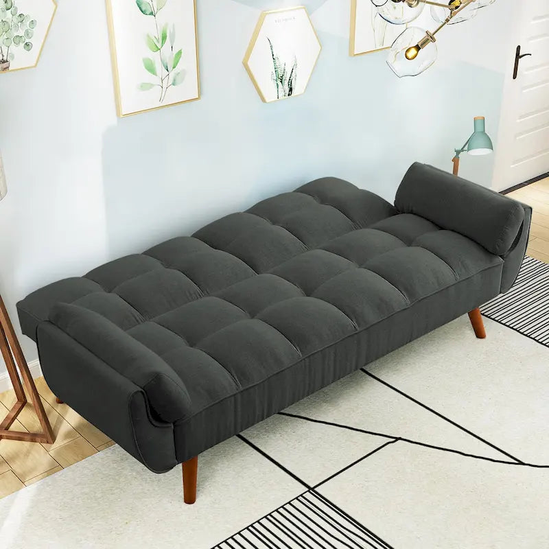 75,39  Canapé-lit futon, canapé futon convertible pliable avec dossier inclinable pour salon avec 2 oreillers/accoudoirs