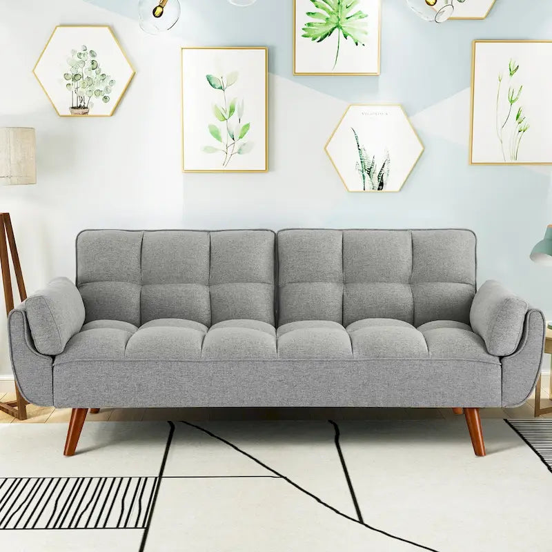 75,39  Canapé-lit futon, canapé futon convertible pliable avec dossier inclinable pour salon avec 2 oreillers/accoudoirs