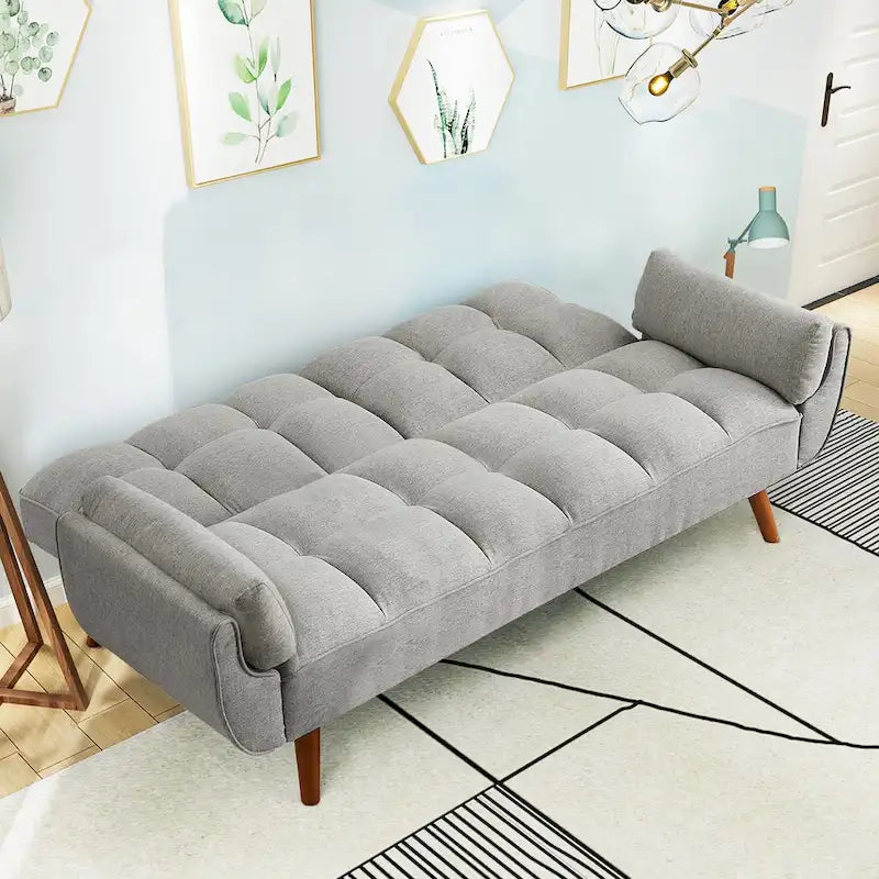 75,39  Canapé-lit futon, canapé futon convertible pliable avec dossier inclinable pour salon avec 2 oreillers/accoudoirs
