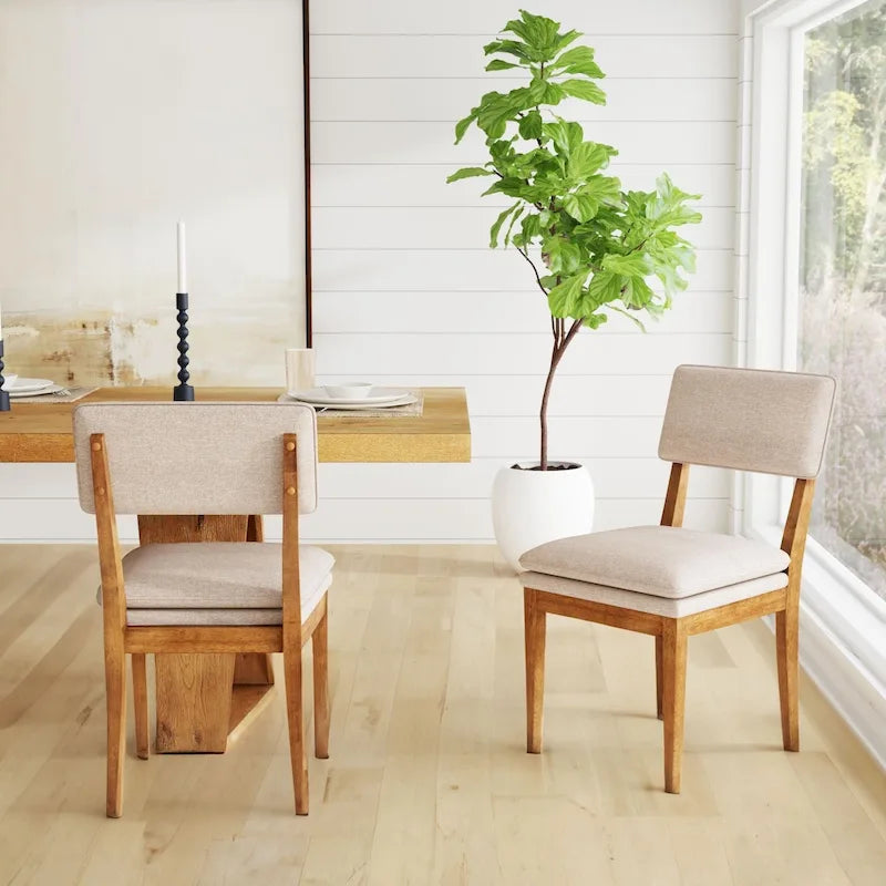 Chaises de salle à manger rembourrées en bois massif (Lot de 2)