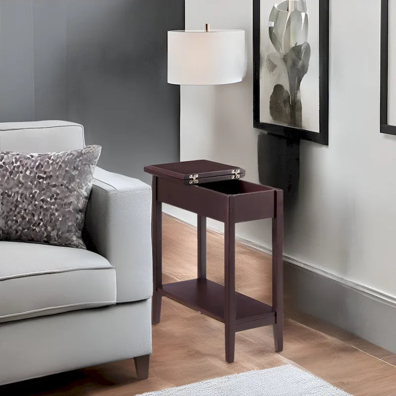 Table d'appoint en bois avec plateau rabattable et étagère de rangement pratique