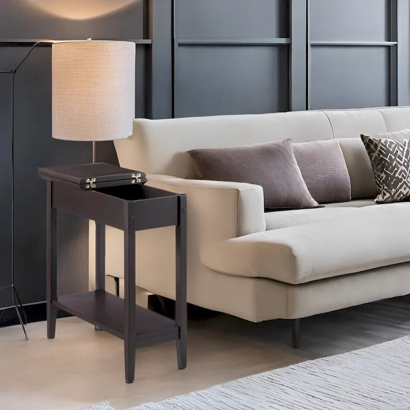 Table d'appoint en bois avec plateau rabattable et étagère de rangement pratique