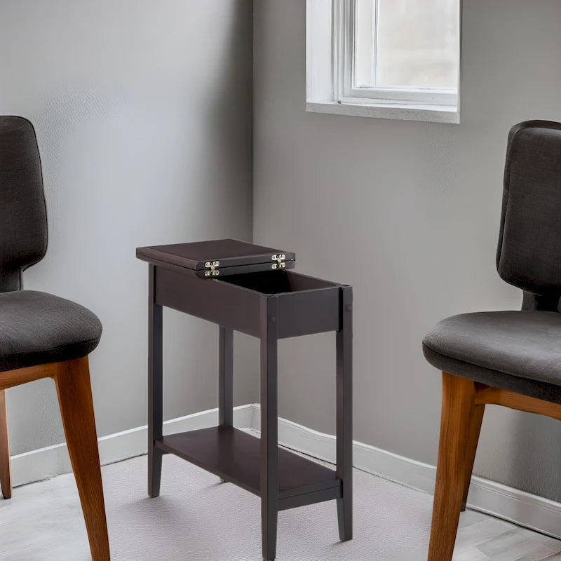 Table d'appoint en bois avec plateau rabattable et étagère de rangement pratique