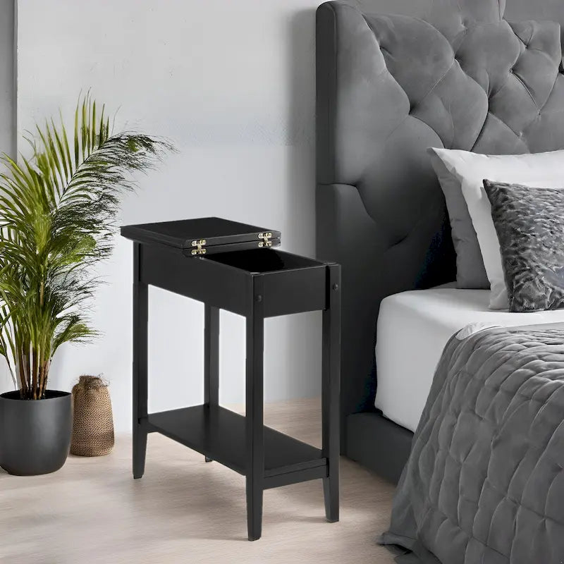 Table d'appoint en bois avec plateau rabattable et étagère de rangement pratique