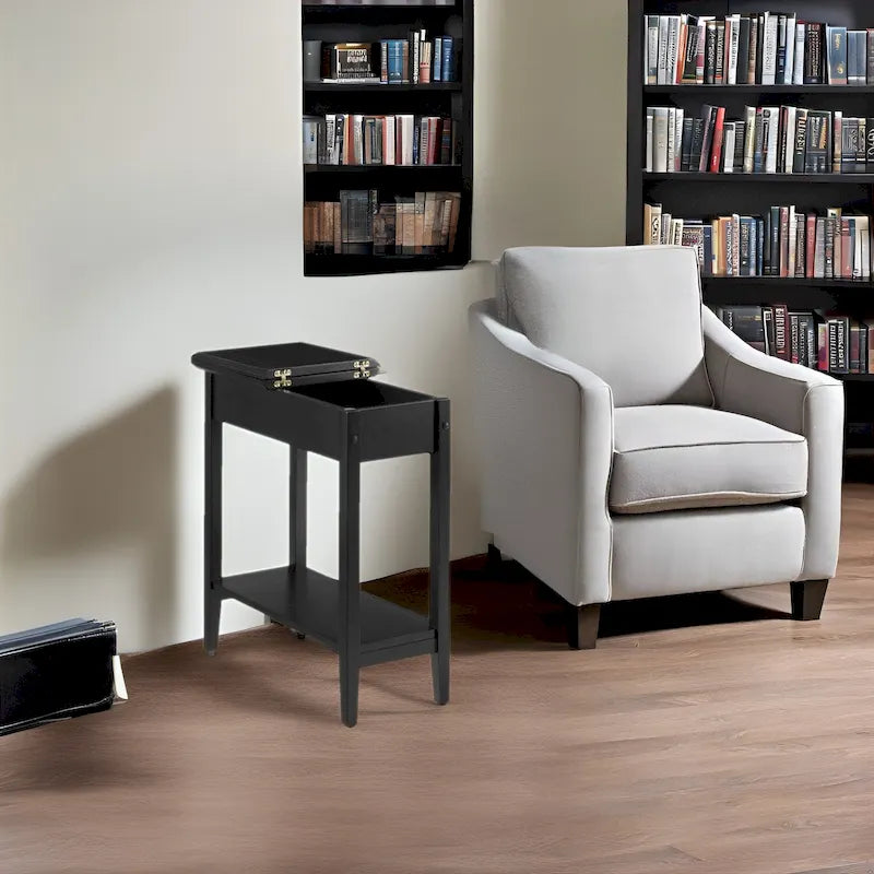 Table d'appoint en bois avec plateau rabattable et étagère de rangement pratique