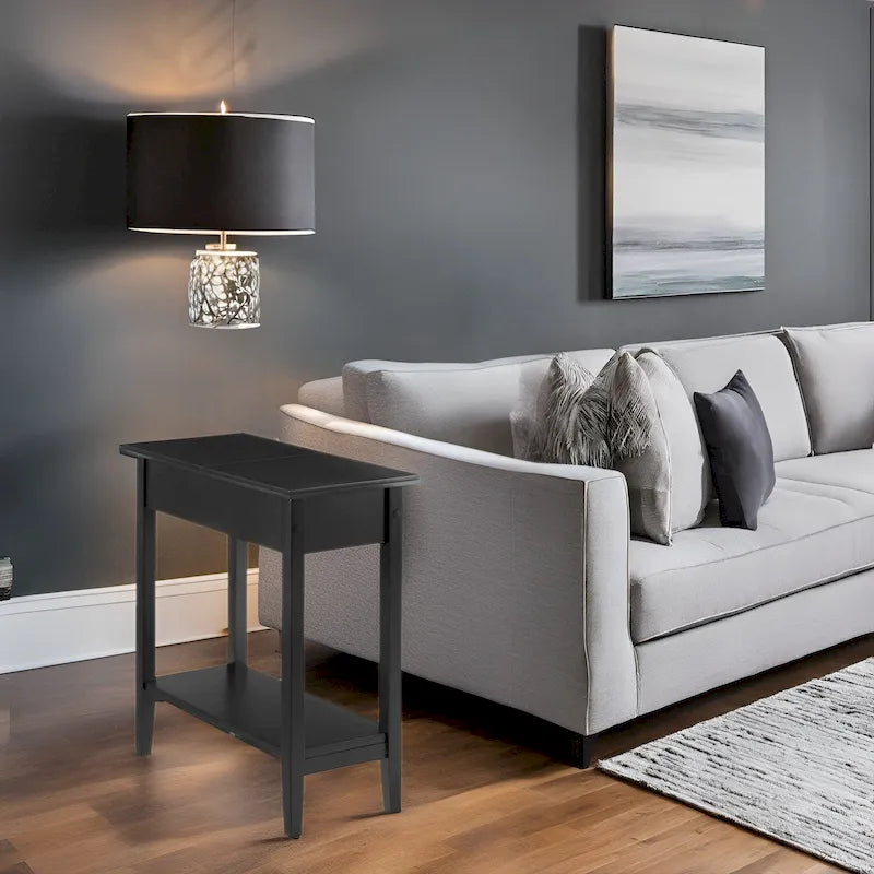 Table d'appoint en bois avec plateau rabattable et étagère de rangement pratique