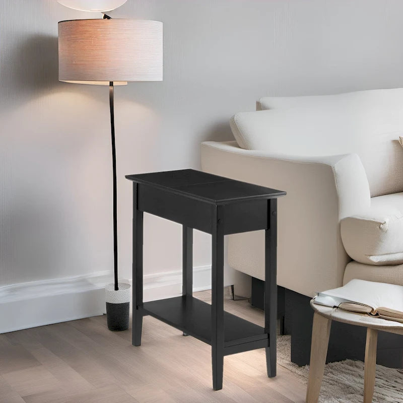 Table d'appoint en bois avec plateau rabattable et étagère de rangement pratique