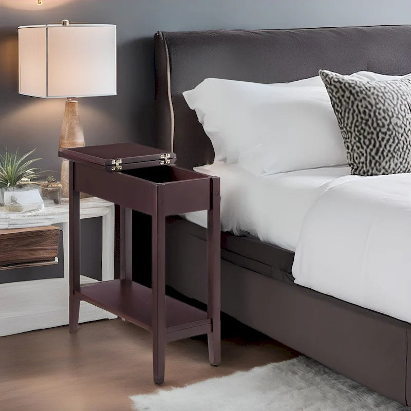 Table d'appoint en bois avec plateau rabattable et étagère de rangement pratique