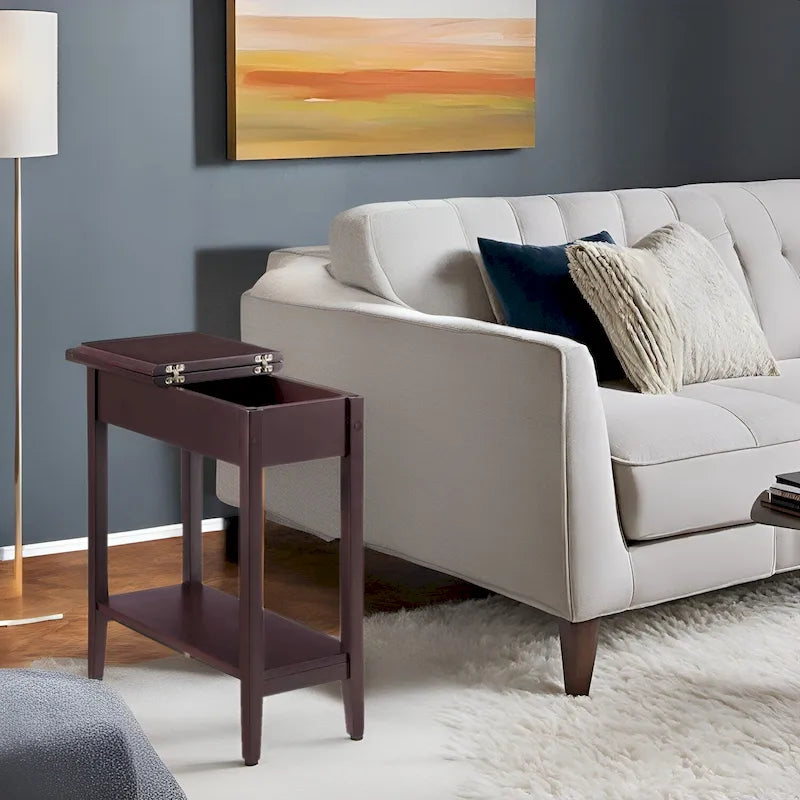 Table d'appoint en bois avec plateau rabattable et étagère de rangement pratique