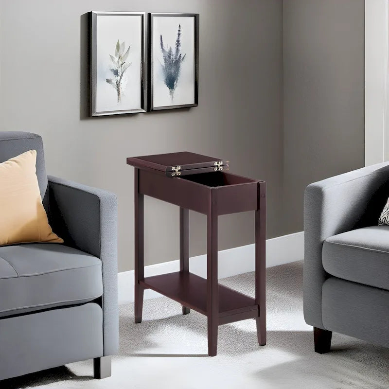 Table d'appoint en bois avec plateau rabattable et étagère de rangement pratique