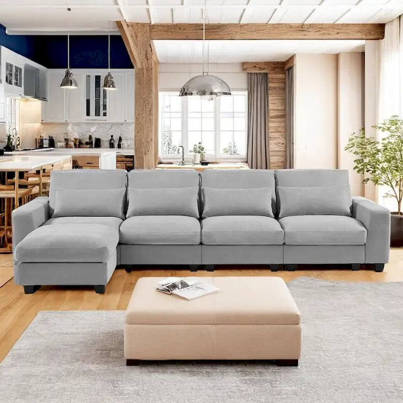 Canapé d'angle en lin rembourré de plumes avec assise relevable