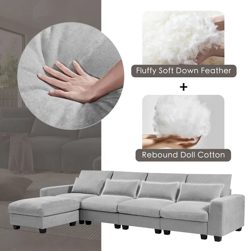 Canapé d'angle en lin rembourré de plumes avec assise relevable