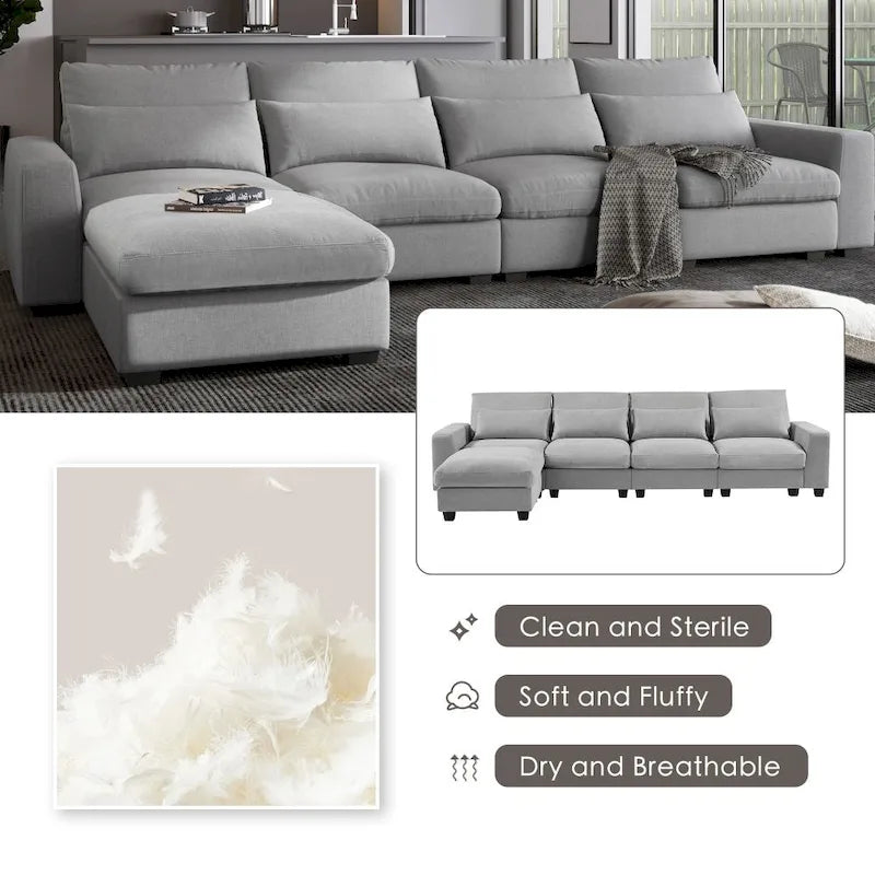 Canapé d'angle en lin rembourré de plumes avec assise relevable