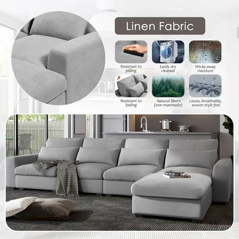 Canapé d'angle en lin rembourré de plumes avec assise relevable