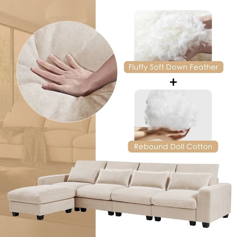 Canapé d'angle en lin rembourré de plumes avec assise relevable