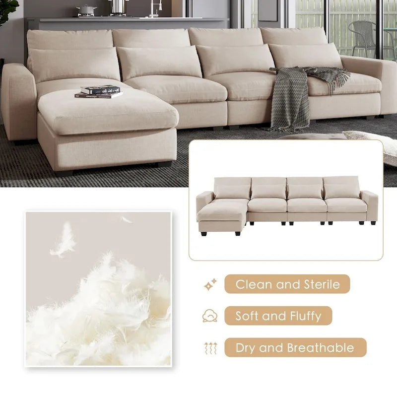 Canapé d'angle en lin rembourré de plumes avec assise relevable