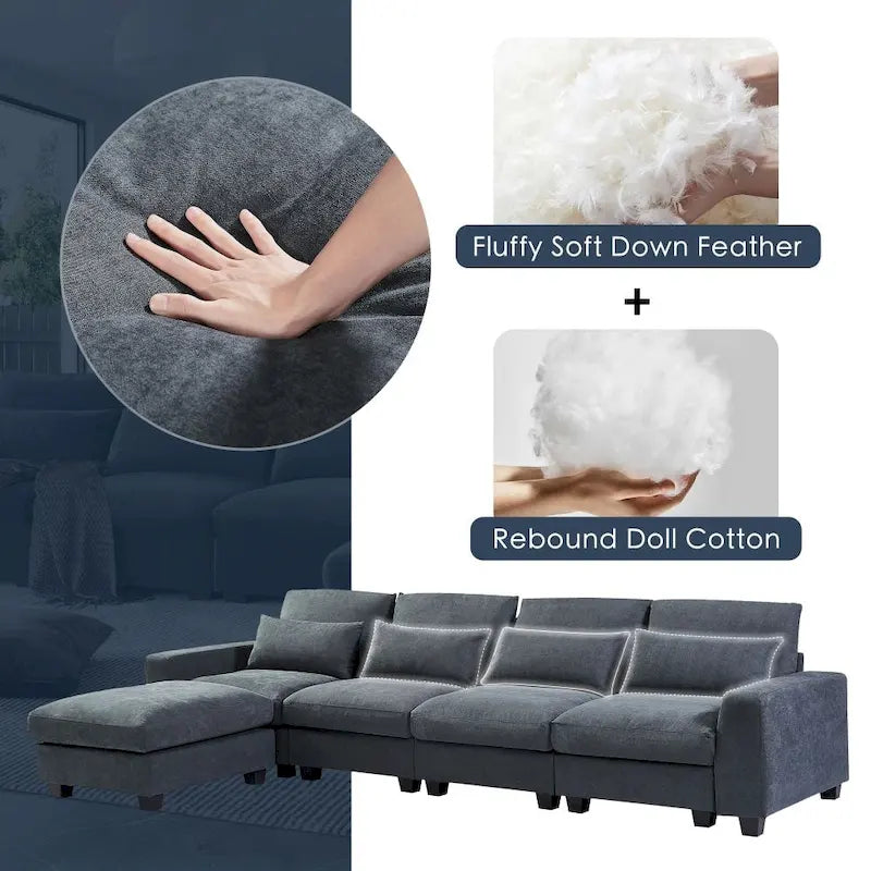 Canapé d'angle en lin rembourré de plumes avec assise relevable