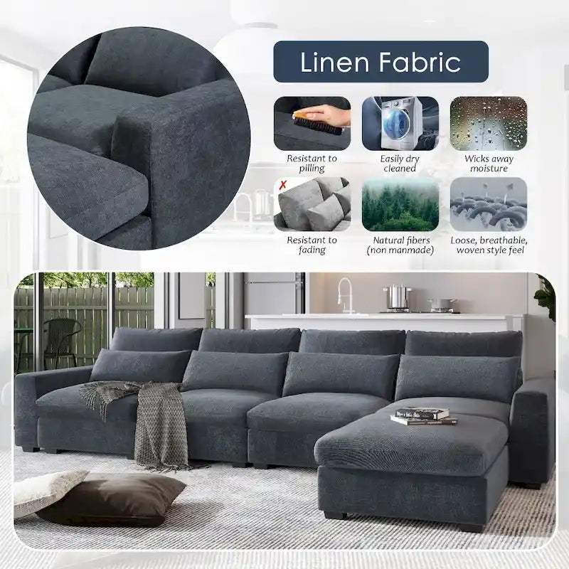 Canapé d'angle en lin rembourré de plumes avec assise relevable