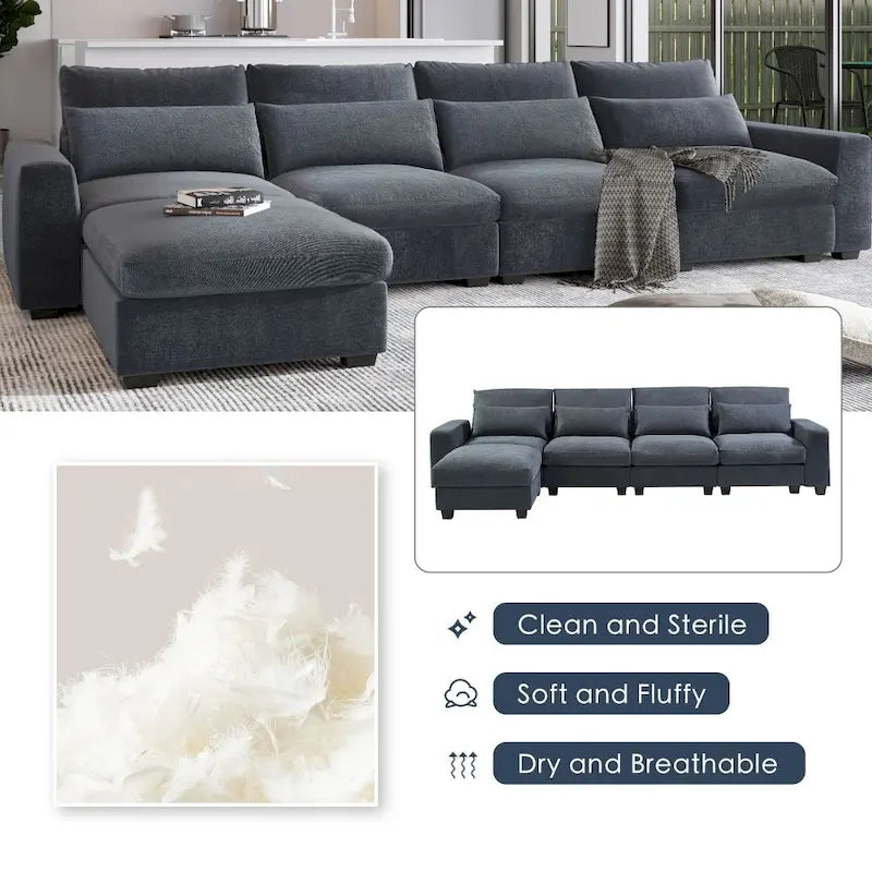 Canapé d'angle en lin rembourré de plumes avec assise relevable