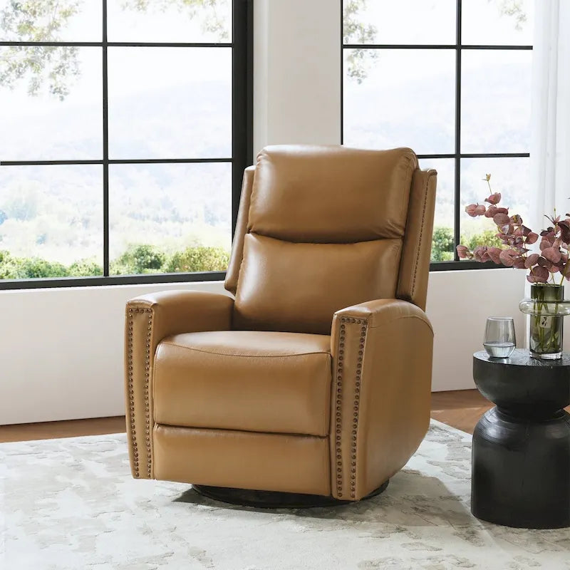 Fiacro 30.31 Wide Modern Genuine Leather Wingback Swivel Rocker Recliner with Nailhead Trims