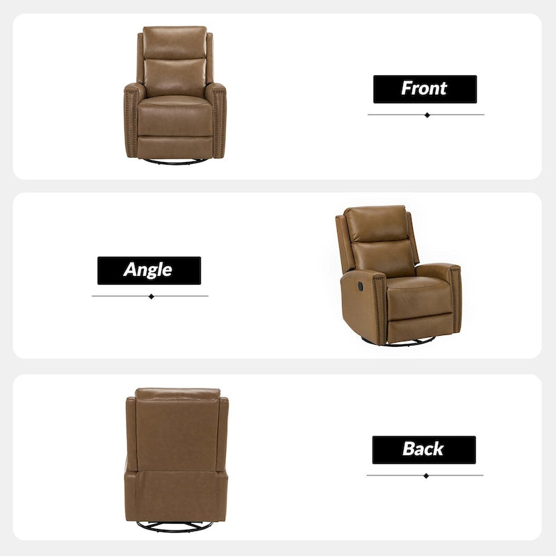 Fauteuil à bascule et pivotant à oreilles en cuir véritable moderne avec des embellissements cloutés
